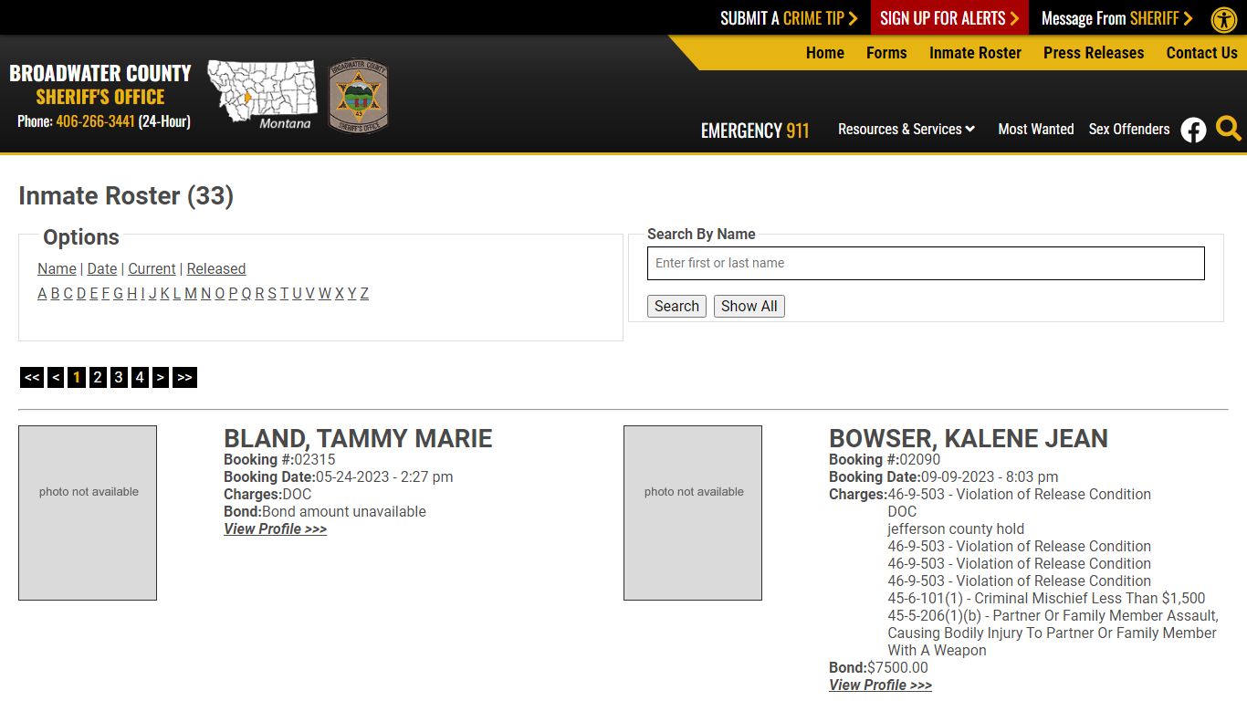Inmate Roster - Current Inmates - Broadwater County Sheriff