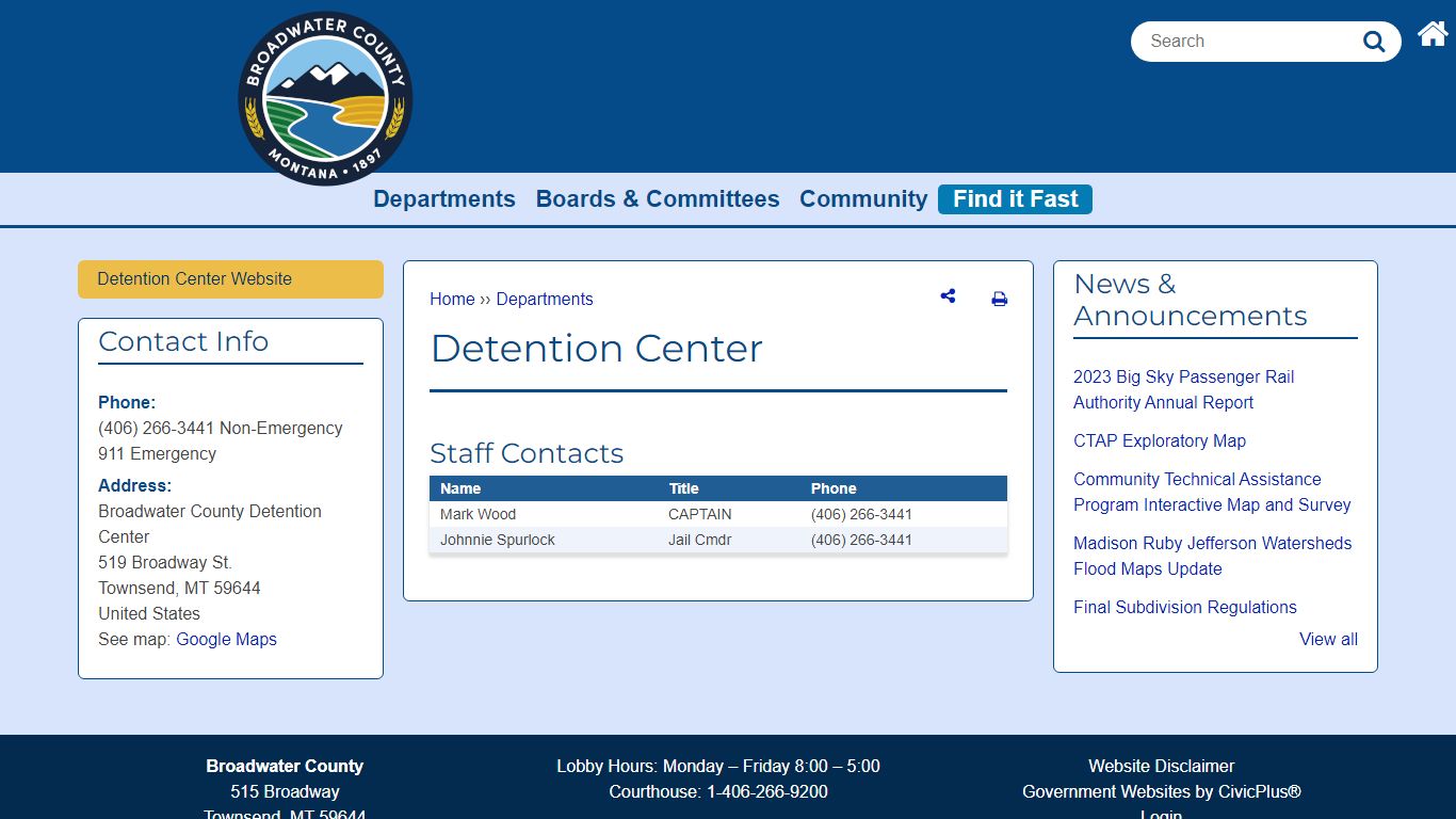 Detention Center | Broadwater County, MT